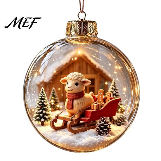 Decorative Hanging Balls Glowing Christmas Story Ornament, Light?Up Mini Holiday Scene Ball with Warm Party Favors LED Light, Clear Plastic