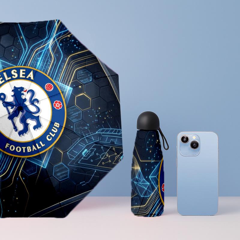 Chelsea FC Узор Печатный Мини 5 Сложений 8 Спиц Компактный Зонт Ветрозащитный Водонепроницаемый Легкий Портативный Складной