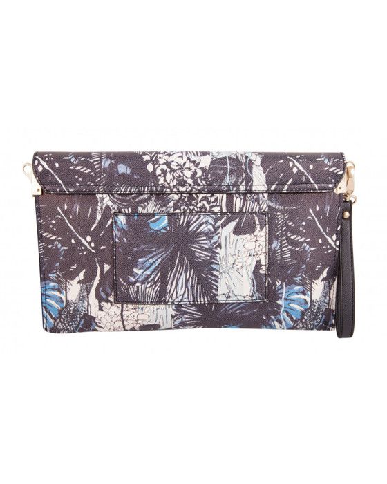 Sac pochette - CHRISTIAN LACROIX - Amatista - Imprimé Amazonie bleu - Toile enduite - Bandoulière amovible