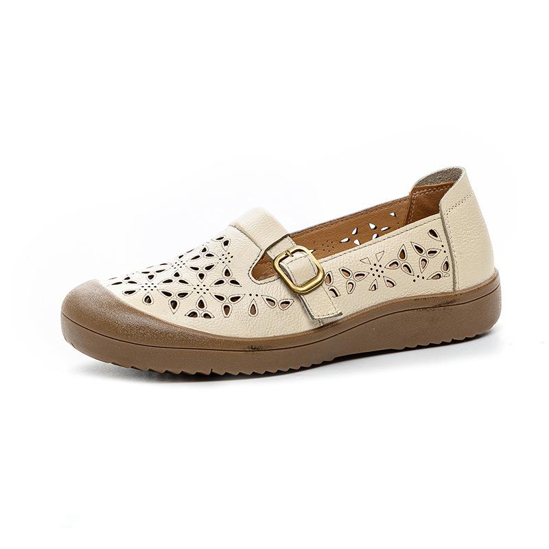 Мама лето полые новые на плоской подошве дышащие одинарные туфли сандалии нескользящие с мягкой подошвой удобные с отверстиями женская обувь