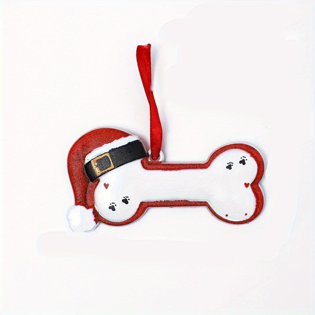 1pc Festive Santa Hat Bone Design Resin Christmas Ornament Perfect for Tree Decoration,Holiday Party Charm with Red Ribbon Loop,Christmas Decorations