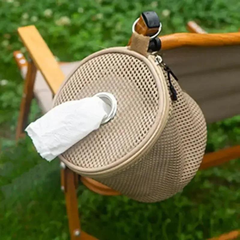 Portable Camping Tissue Roll Holder Bag, 1Pc Outdoor Storage Pouch with Hook, Hanging Napkin Rack for Tent Car Travel