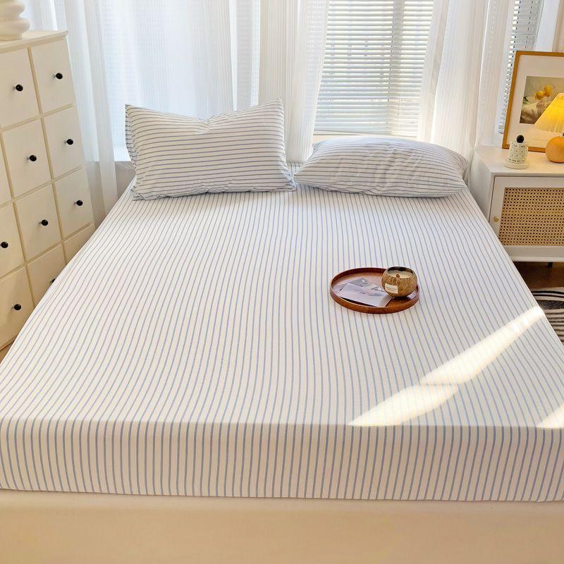 Комплект из трех простыней в полоску из стираного хлопка в японском стиле, полное покрытие, нескользящая цельная простыня, матрас Simmons, защита от пыли
