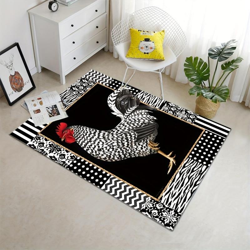 VIKAMA Black And White Chicken Print Rug Soft And Comfortable Living Room And Bedroom Decorative Rug Home Decoration