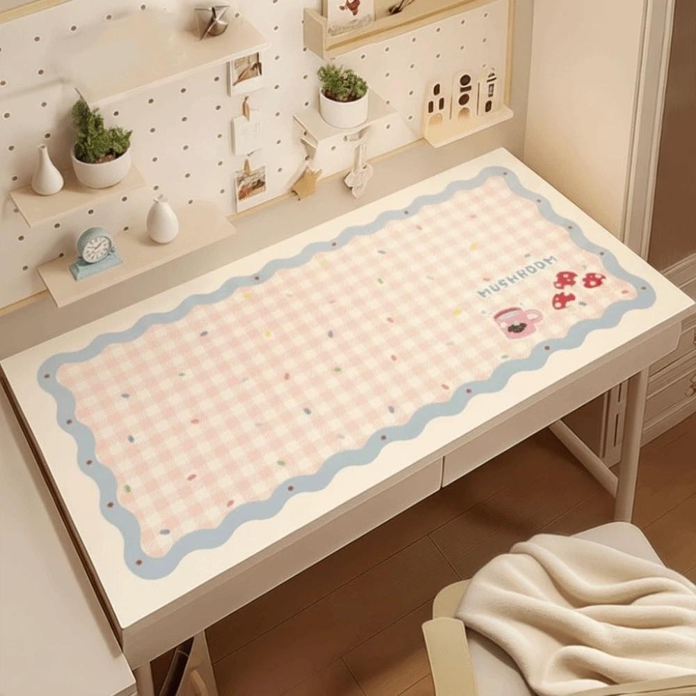 Gingham Cartoon Desk Mat Large Table Protector Writing Pad Keyboard Mat Dormitory