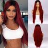Women Fashion Long Straight Ombre Red Wine Wig Without Bangs Lace Front Wig Synthetic Fiber Straight Wig for Women