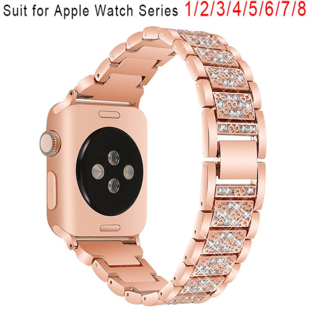 Блестящий ремешок с бриллиантами для Apple Watch 40 мм 45 мм 44 мм 41 мм 42 мм 38 мм Металлический браслет для iWatch Series 8 7 SE 6 5 4 Женский браслет