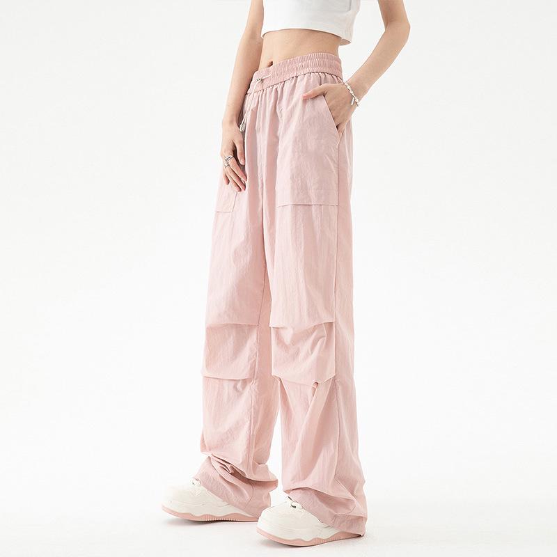 2024 Американские женские брюки карго парашюты с высокой талией: Осенний ветрозащитный плащ прямого кроя для повседневной носки, спорта и пеших прогулок