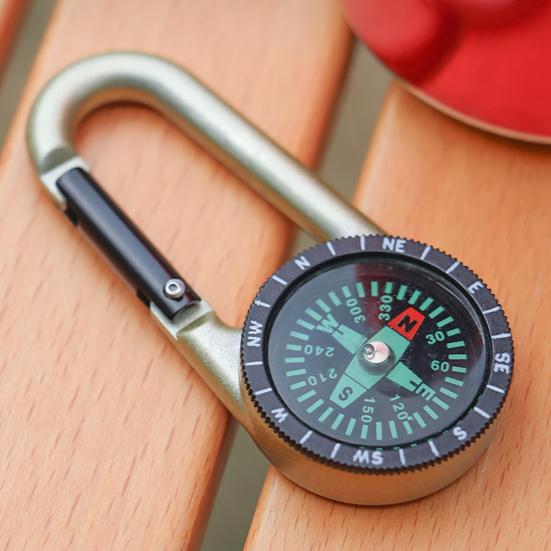 Survival Mini Compass Keychain Zinc Alloy Small Pocket Compass Carabiner Buckle Outdoor Accessory for Camping Hiking Backpacking