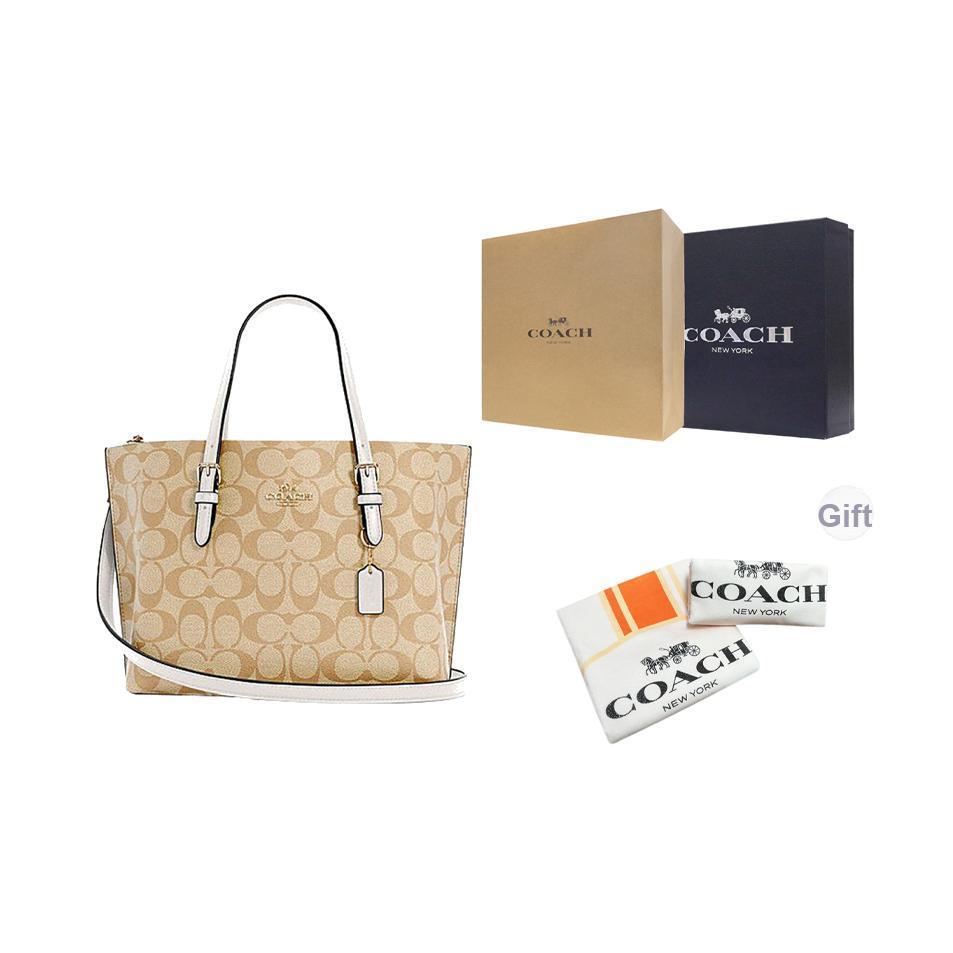 Coach Mollie Classic Monogram Zip Closure Tote Bag Women tote bags Khaki White C4250-IMDQC