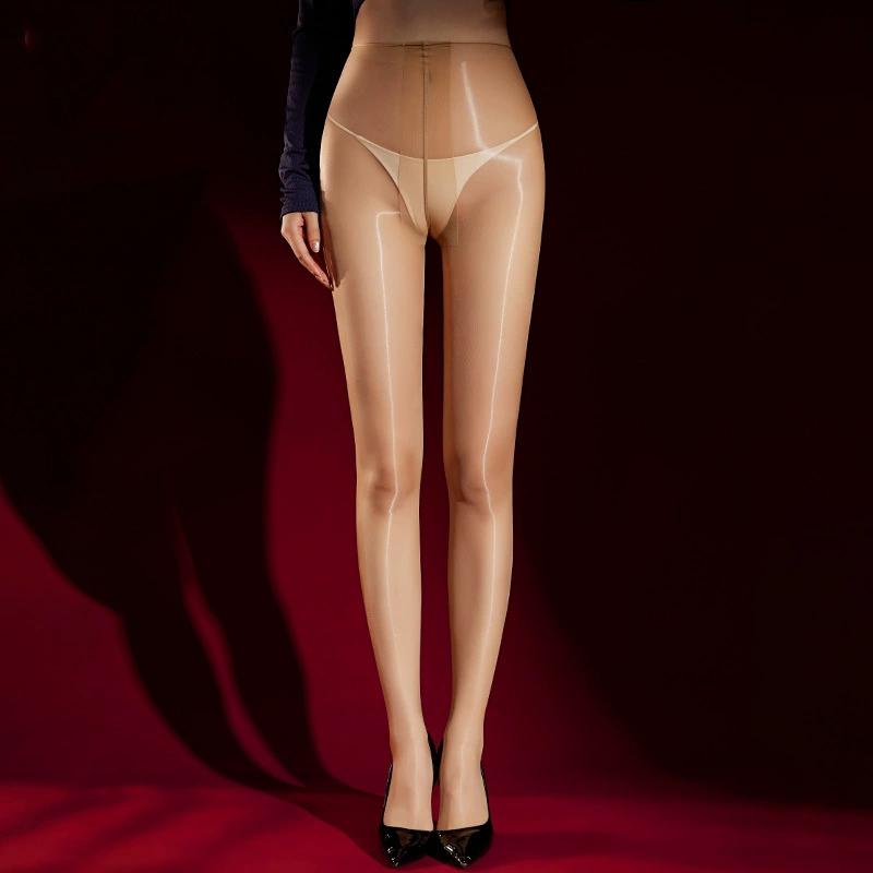 Women's Plus Size Glossy T-shaped Crotch Stockings Tights Sexy Transparent Ultra-Thin Black Pantyhose Smooth Shiny Seamless