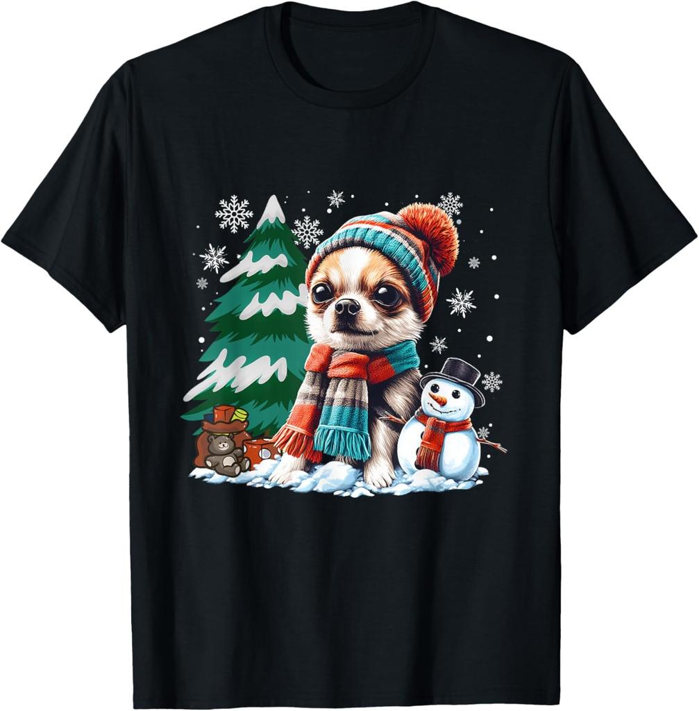 Merry bright Chihuahua snowman snowflake Christmas T-Shirt