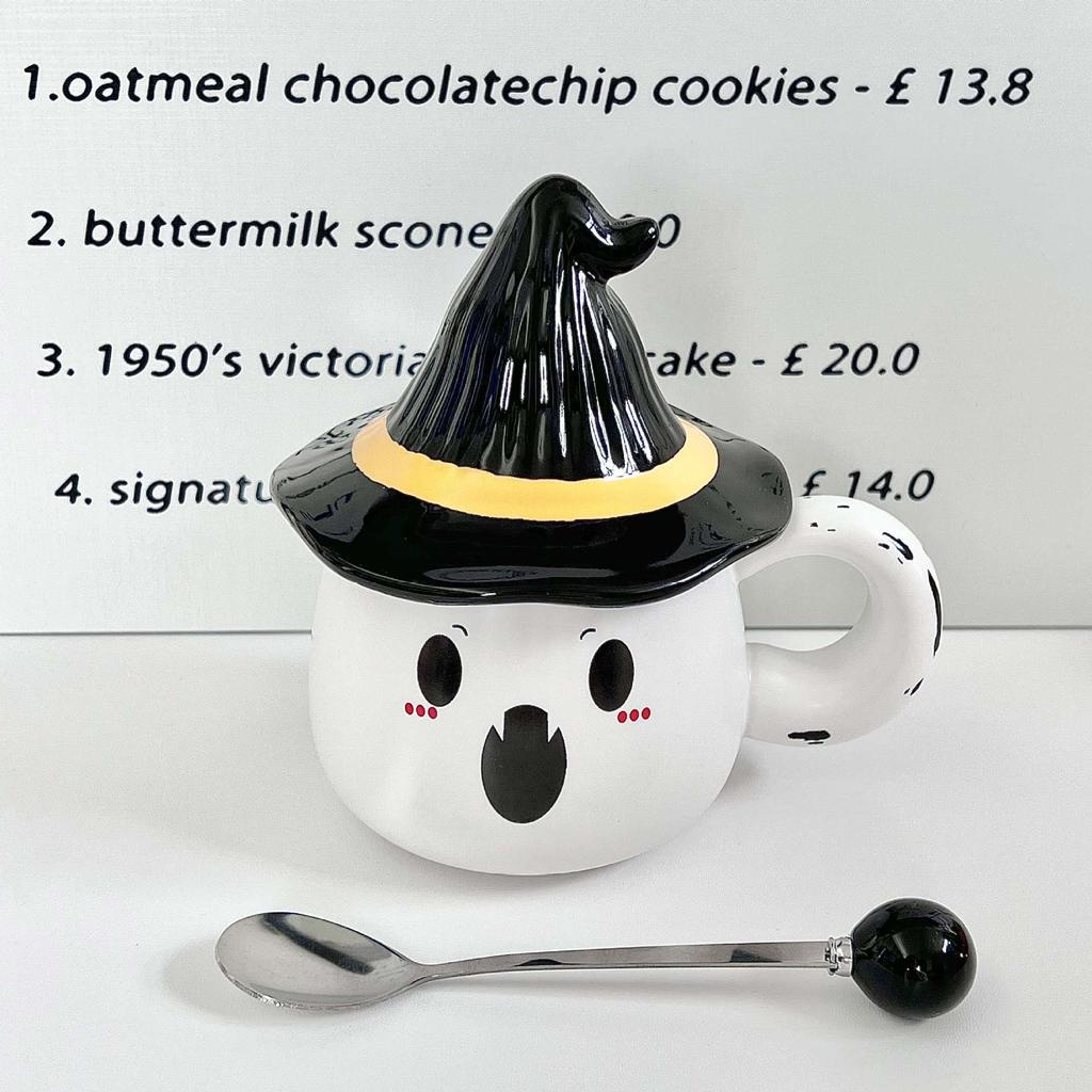 Weird Ghost Ceramic Mug with Lid for Girls' Birthday Gift, Girlfriend's Souvenir, Water Cup Gift Box