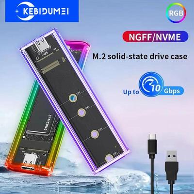Корпус RGB M2 SSD M.2 NVMe SATA SSD Enclosure 10Gbps M.2 to USB Прозрачный корпус жесткого диска для NVME PCIE NGFF SATA M/B Key SSD Disk
