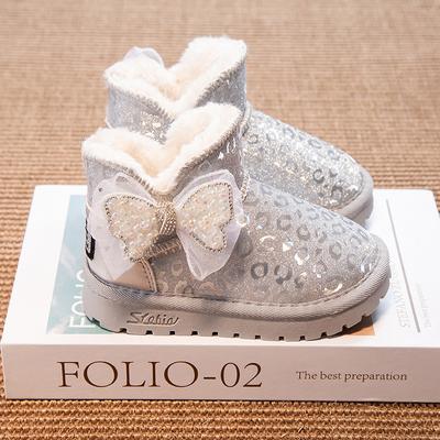 Модные зимние сапоги для девочек с бантом и цветочным узором, хлопковая обувь, утолщенная теплая обувь с мягкой подкладкой для детей среднего и крупного возраста, осенние и зимние новые кожаные сапоги