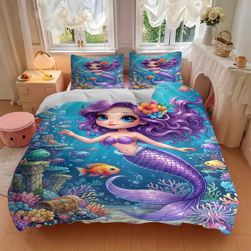 Mermaid Fantasy Underwater World Print 3Pcs Bedding Setduvet Cover With 2 Bedropillowcase Home Birthday Gift