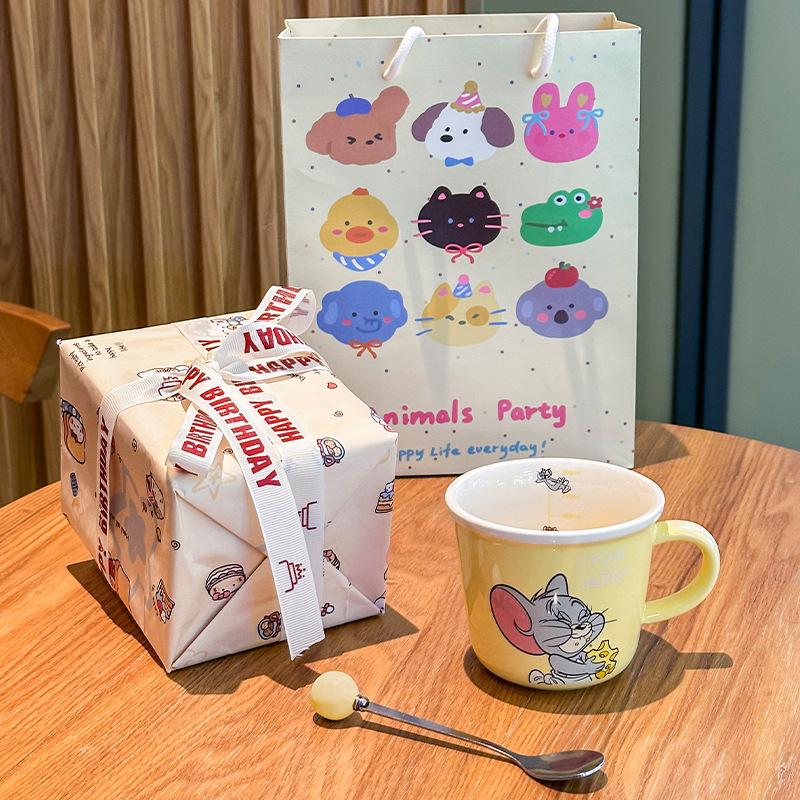 Милая керамическая кружка с кошкой и мышкой для детей с мерной шкалой, бытовая чашка для питья, парная чашка для молока и кофе