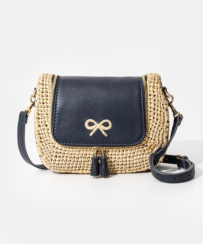 Сумка через плечо Vere Small Soft Satchel из кожи Capra с рафией Marine [Anya Hindmarch] Женская [Товар]