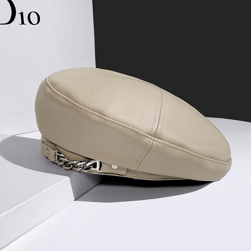 Chain Leather Berets Hat Female Autumn Winter Vintage Octagonal Casual Elegant Party Outdoor Painter Hat for Women