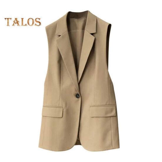 Женский деловой жилет с отложным воротником, застежкой на одну пуговицу, без рукавов, средней длины, формальный офисный наряд, однотонный кардиган, жилет, наряд для рабочего места