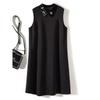 Classic Hepburn Black Dress! Female Lapel Rhinestone Portable Air Cotton Sleeveless Dress Fall and Winter