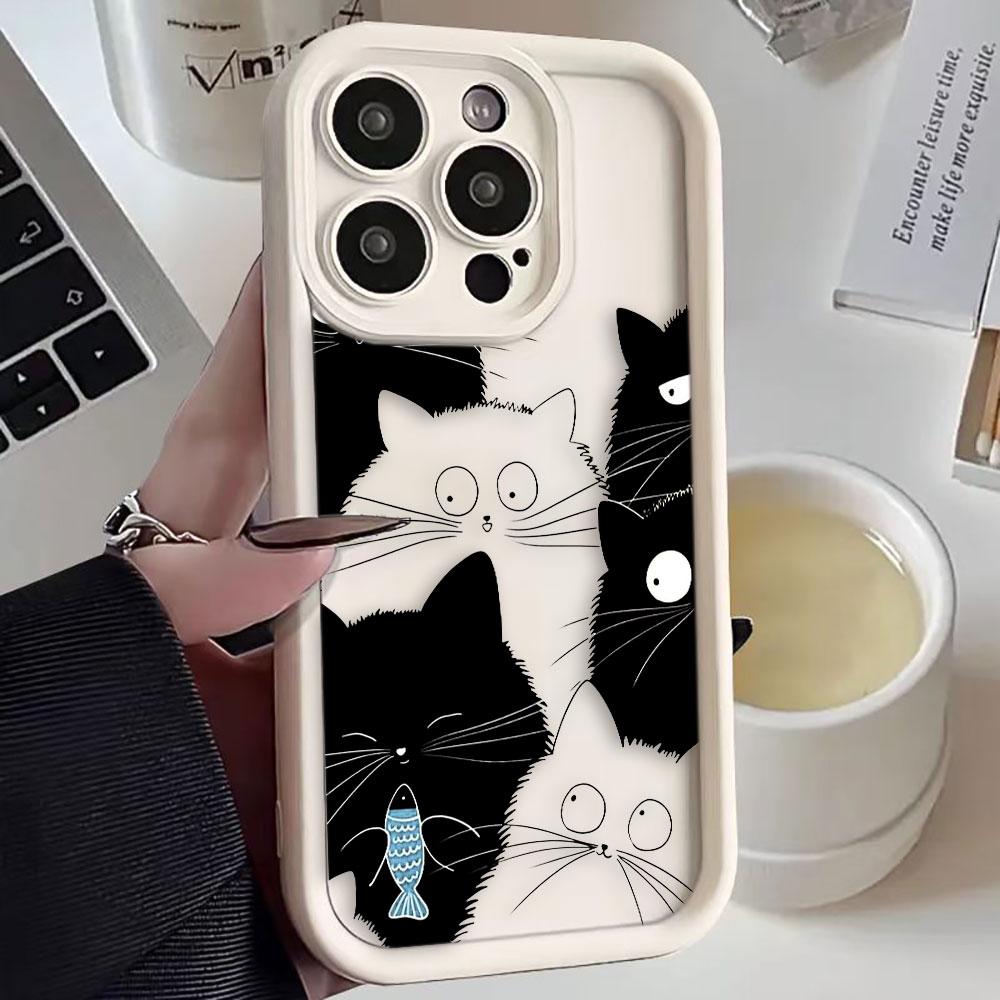 Животное Черный Милый Кот Чехол для Телефона Для Iphone 17 Air 16 11 12 Pro 13 14 15 Pro Max 14 Plus Мягкий Силиконовый Чехол Funda Shell Cover