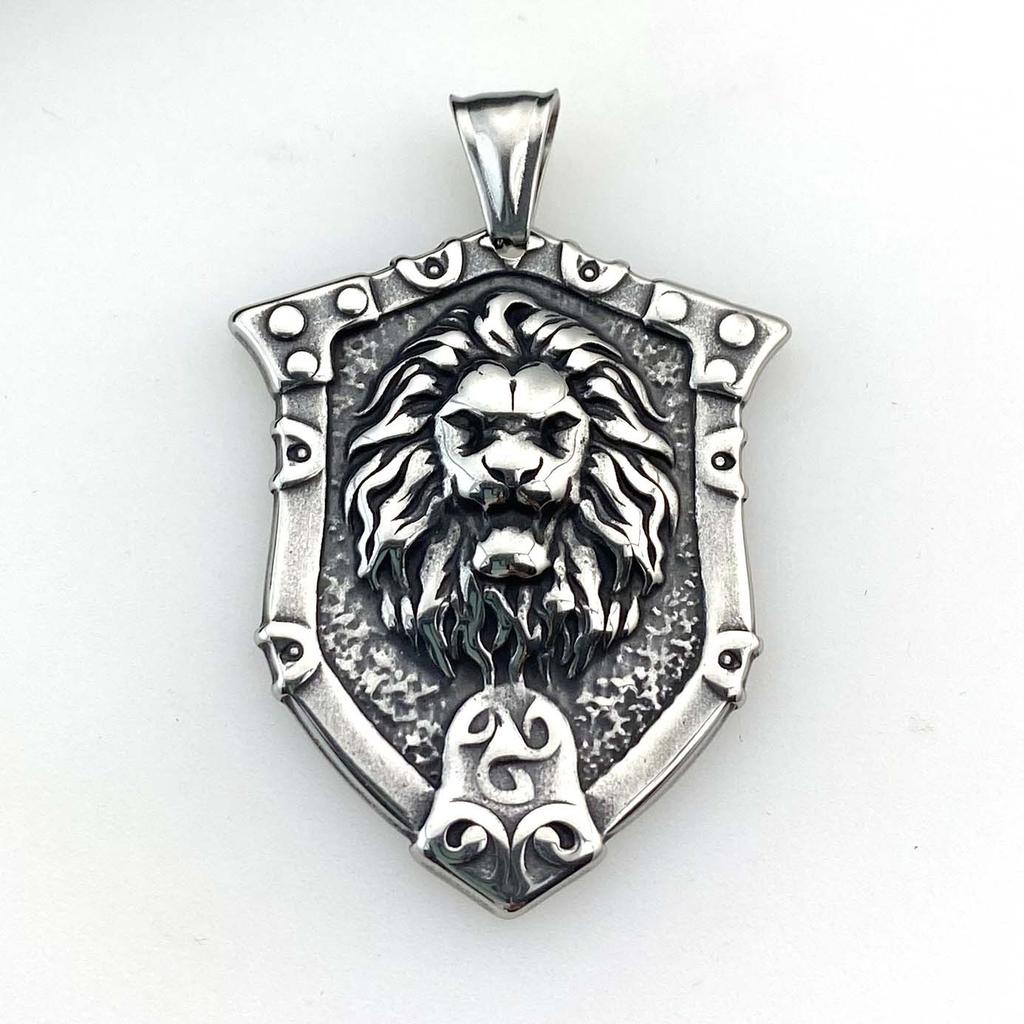 Personalized Punk Style Necklace Stainless Steel King Of The Jungle Lion Head Shield Pendant Hip Hop Pendant Sweater Chain
