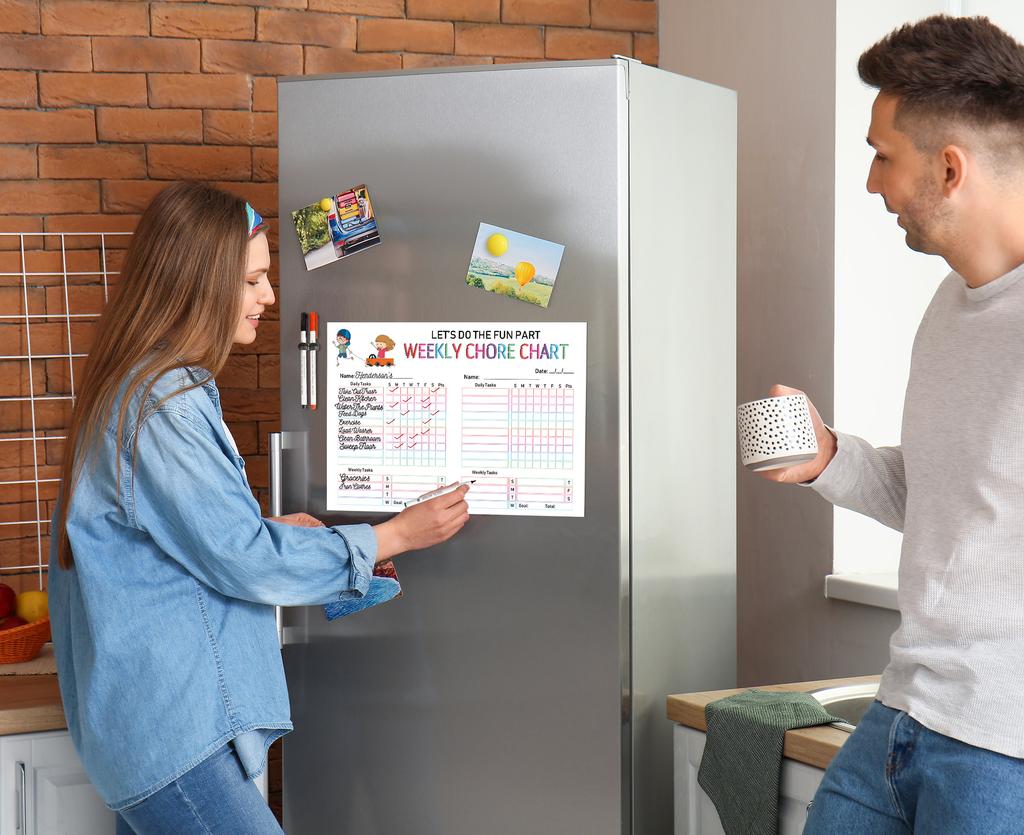 Inkdotpot Магнитная доска Давайте сделаем веселую часть Еженедельная таблица домашних дел Таблица домашних дел для холодильника - Таблица поведения сухого стирания для детей