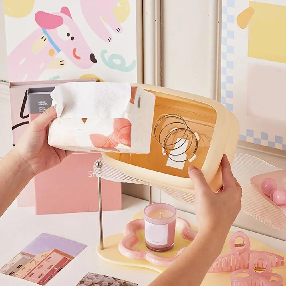 Модная настенная коробка для салфеток Dopamine в кремовом стиле с большой емкостью, ящик для бумаги с пружинным ящиком для хранения салфеток, журнальный столик