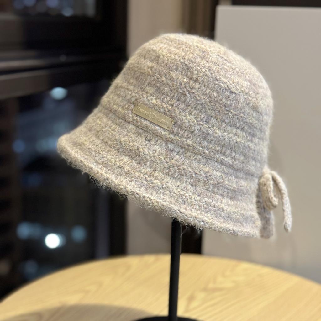 New Autumn and Winter Bow Knitted Fisherman Hat for Women Fashionable and Versatile Face Showing Small Slit Ear Protection Hat Basin Hat Cold Hat