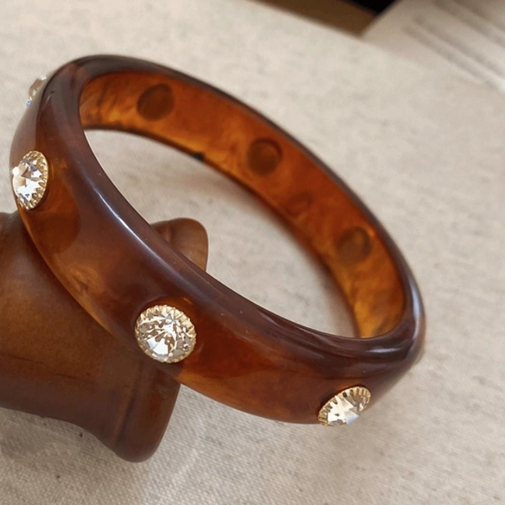 Zircon Rhinestone Colored Bracelet Bohemian Retro Hand Ring Unique Acrylic Bangle  Women