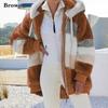 New Winter Women's Jacket Hooded Warm Plush Loose Jacket for Women Patchwork Winter Outerwear Faux Fur Zipper Ladies Parka Coat