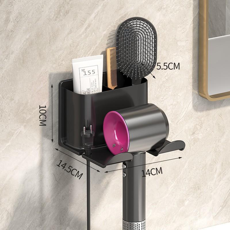No-Drill Wall-Mounted Bathroom Hair Dryer Holder & Storage Rack