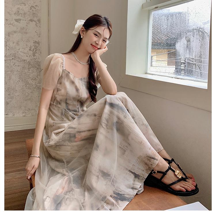 Женское весеннее шифоновое сетчатое лоскутное платье миди, летние элегантные вечерние платья в корейском стиле