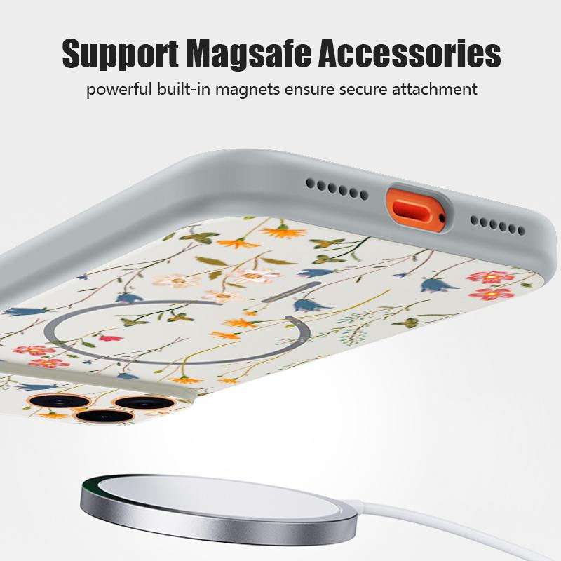 Чехол с цветочным узором «Роза и Бабочка» для iPhone 17 Pro Max Магнитный для Magsafe Гибридный Тонкий Матовый Чехол для iPhone 16 15 14 13 Pro Max