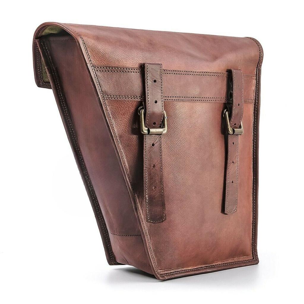 Real Goat Leather Motorcycle Saddle Bags Two Brown Leather Side Pouch Panniers