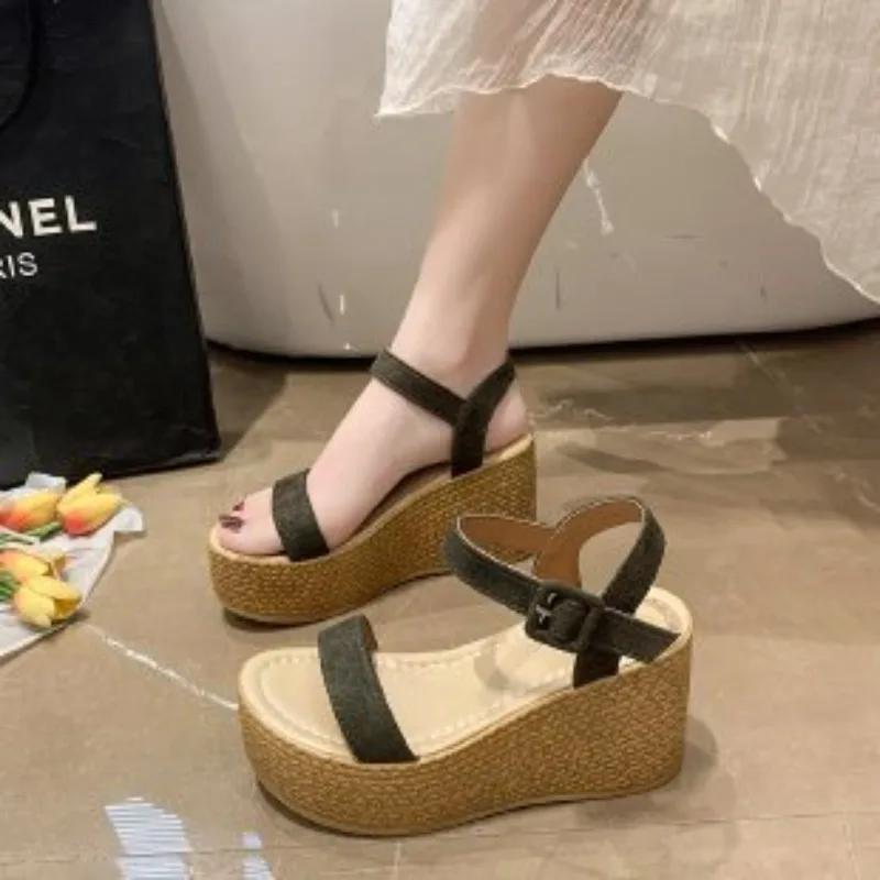 Fashion Women's Thick-soled Wedge Sandals Wear-resistant Suede Waterproof Platform Sandals New Summer Fashion