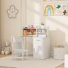 Children's Desk with Shelves, Cabinet, Drawer and Matching Children's Chair in White MDF