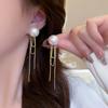 Korean Fashion Imitation Pearl Dangle Earrings Elegant Round Shape Chain Tassel Drop Earrings For Women Bridal Earrings Party Jewelry