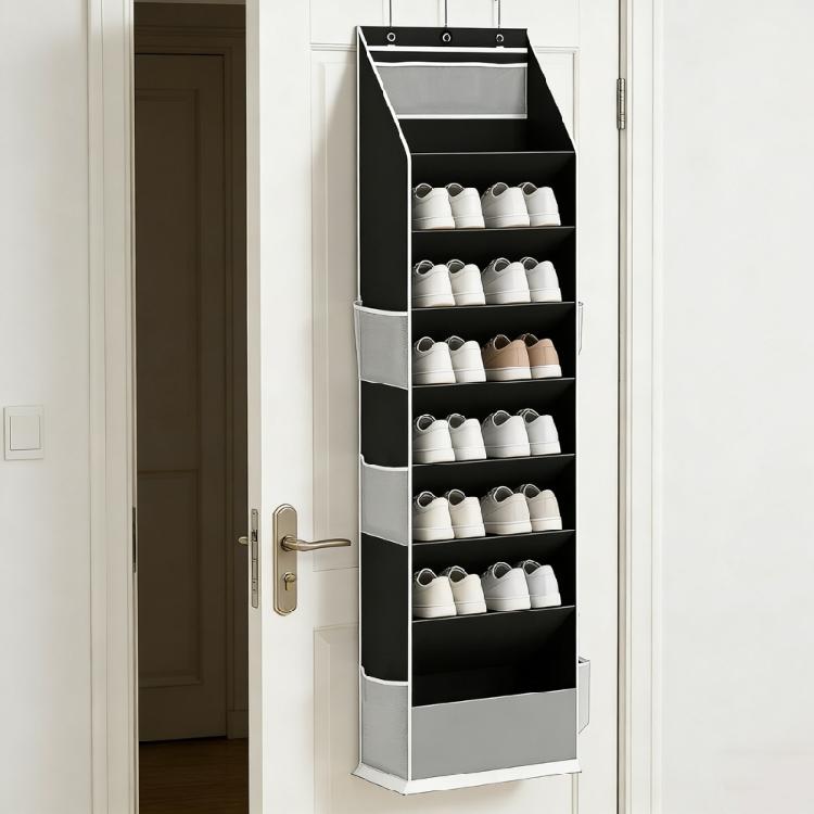 Modern Fabric Shoe Display For Door Back Providing 8 Shelves And Extra Pockets For Improved Arrangement