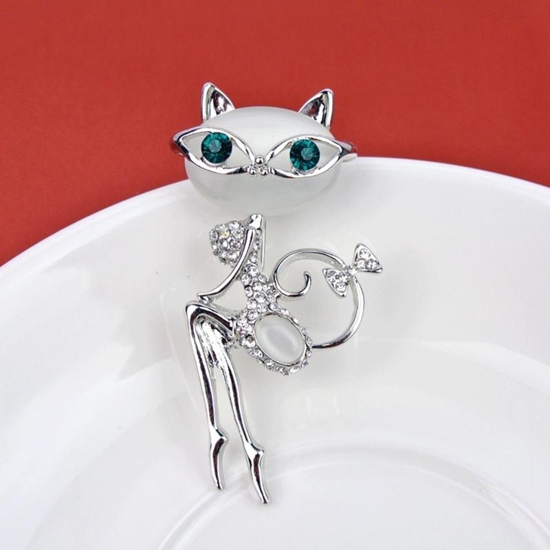 1pcs Brooch Pin Opal Rhinestone Crystal Little Cat Animal Jewelry