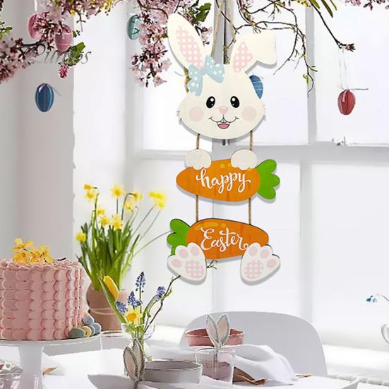 Деревянное пасхальное украшение, подвесное украшение в виде кролика, морковки, подвеска с надписью «Счастливой Пасхи» для входной двери дома, гостиной, сада