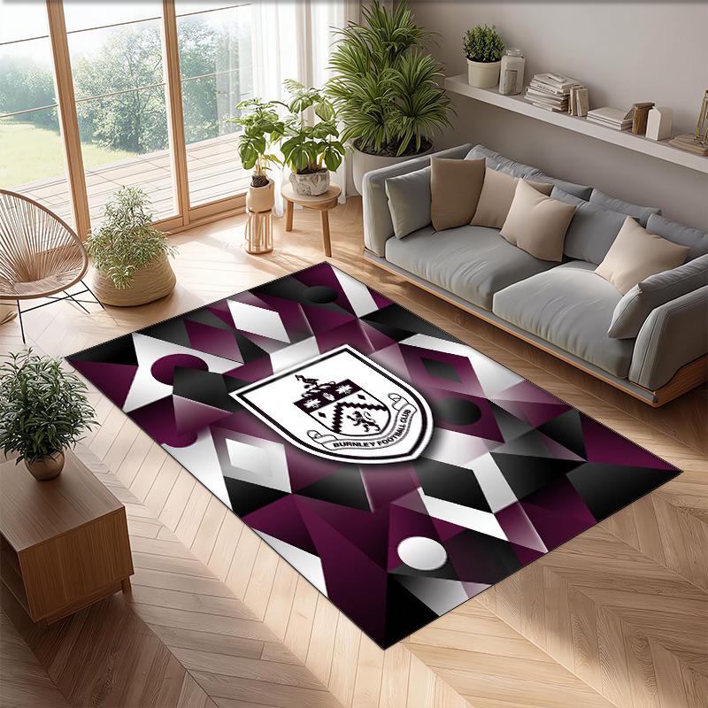 Burnley Football Print Crystal Velvet Rug, Comfortable Water Absorbent Non Slip Indoor Floor Carpet