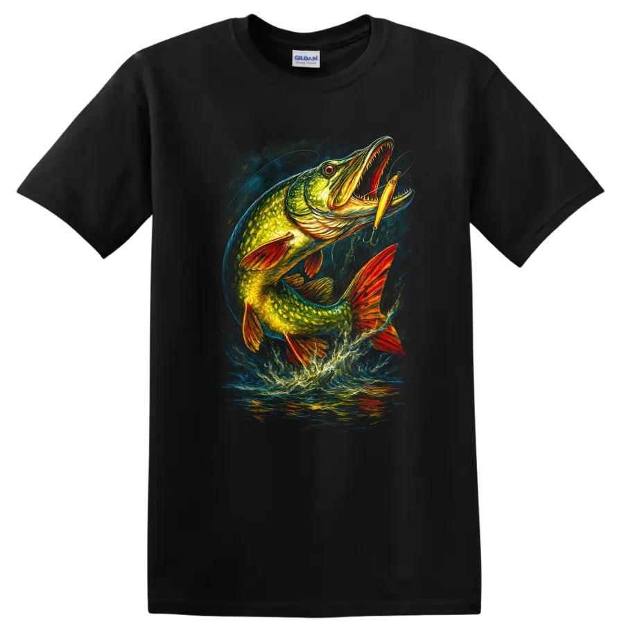 Fishing Pike T Shirt Catching Fish Water Splash Fishing Lover Tee