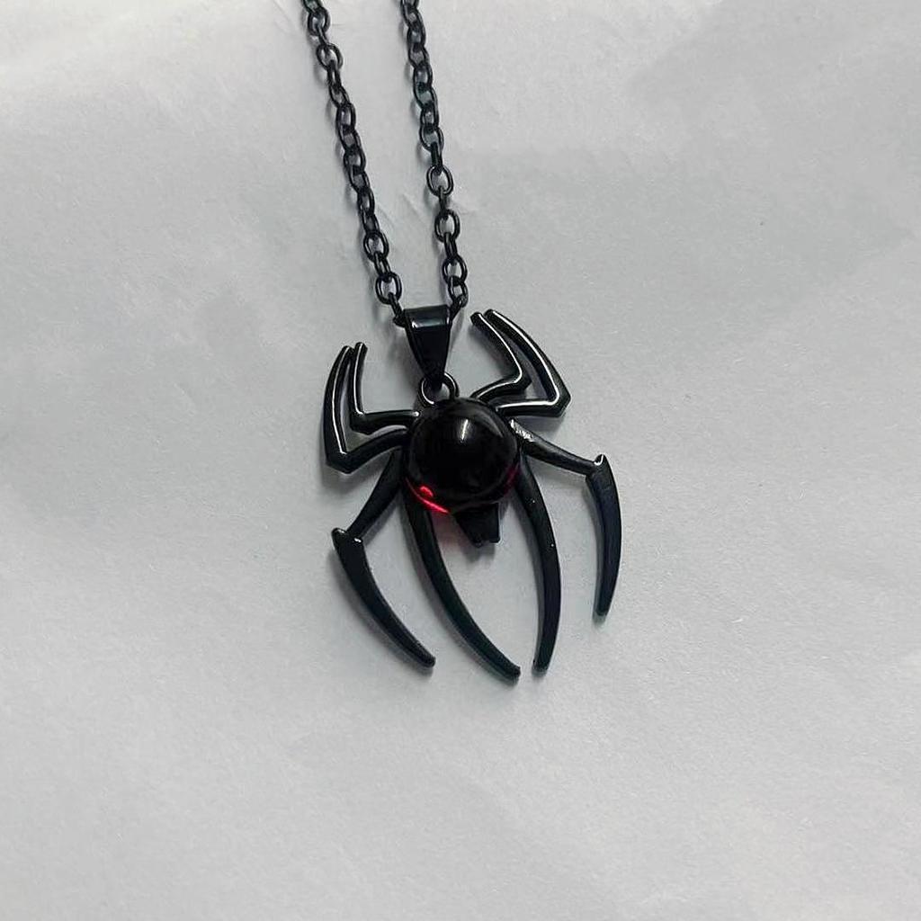 Black and Red Crystal Spider Pendant Necklace