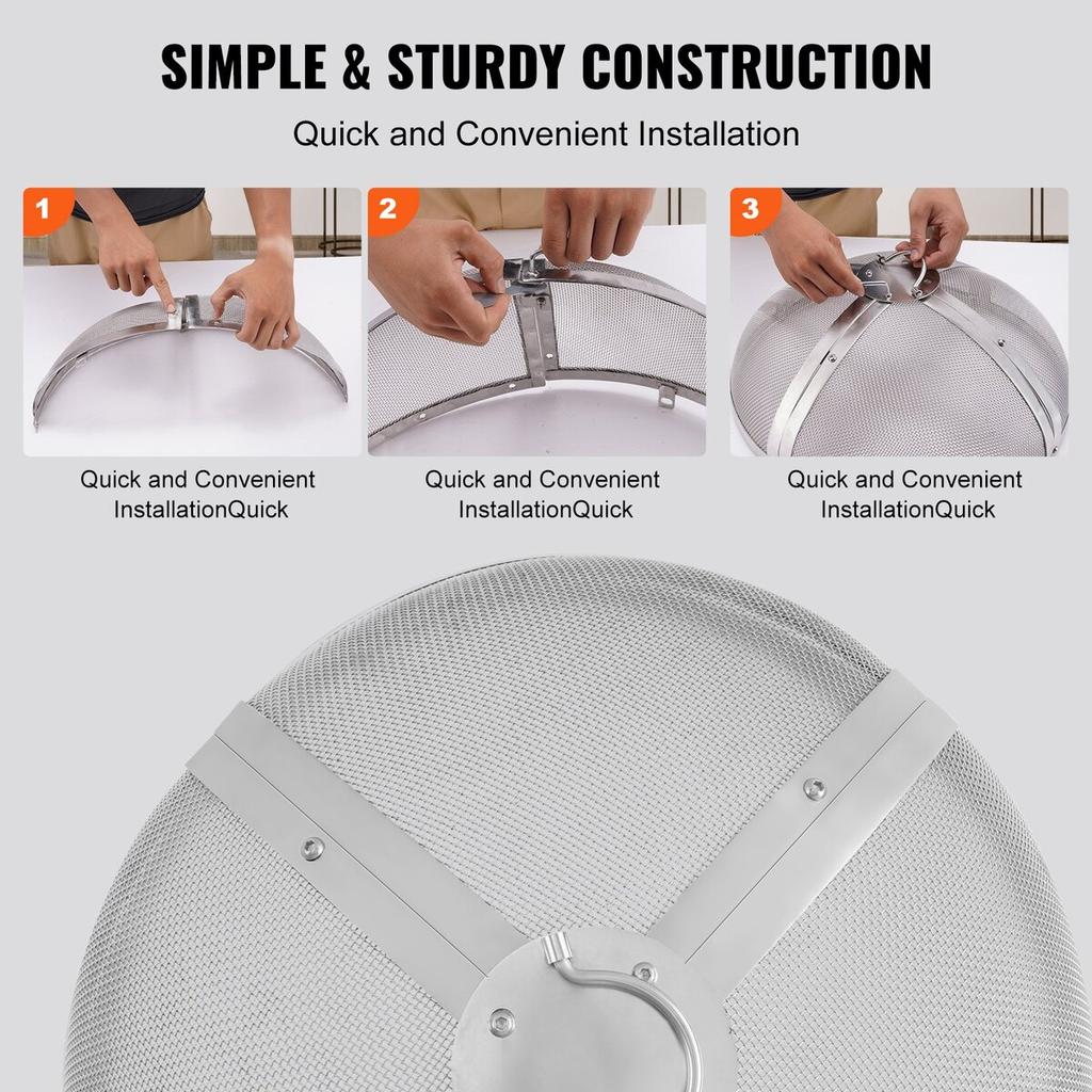 Fire Pit Spark Screen Round 27", Reinforced Heavy Duty Steel Metal Cover, Outdoor Firepit Lid, Easy-Opening Top Screen Covers Round with Ring Handle