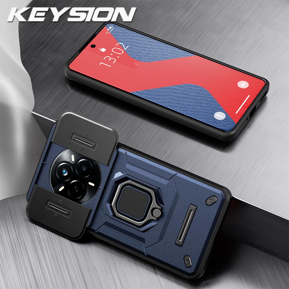 KEYSION Противоударный чехол для Realme 14 Pro+5G Slide Camera Protection Metal Ring Stand Phone Back Cover для OPPO Realme 14 Pro 5G