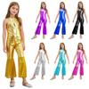 Girls 70s Disco Jumpsuit Shiny Metallic Sequins Sleeveless Open Back High Waist Bodysuit Retro Dance Party Costume