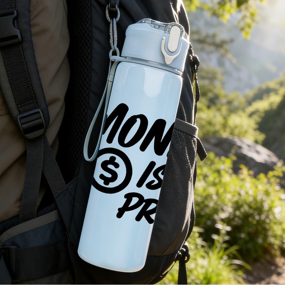 1PC Money Is The Top Priority Text 750ml Color Plastic Sports Water Bottle Leakproof Flip Straw Lid Suitable for Sports Office Home Use