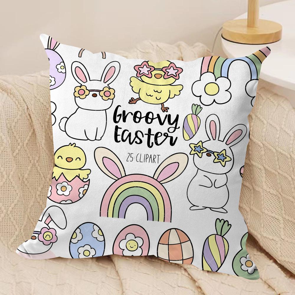 Easter Element cute Cushion Cover Silky Short Plush Invisible Zipper Dustproof Sofa Pillow Case for Home Decor